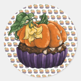 Sticker Rond Citrouille Cupcake