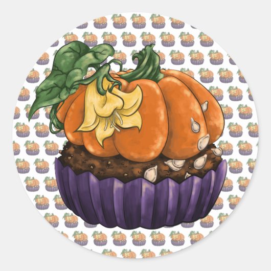 Sticker Rond Citrouille Cupcake (Devant)