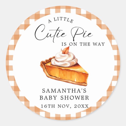 Sticker Rond Citrouille Cutie Pie Automne En vichy Baby shower (Devant)