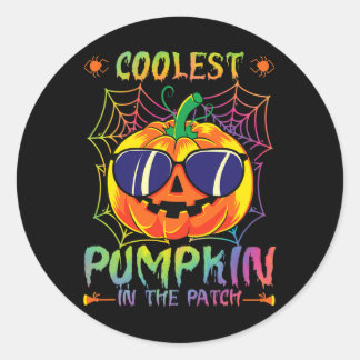 Sticker Rond Citrouille Dans Le Patch Tie Dye Halloween Citroui