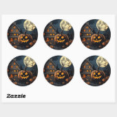 Sticker Rond citrouille dans le village d'Halloween (Feuille)