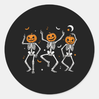 Sticker Rond Citrouille Dansante Effrayante de Squelettes Danse
