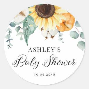 Sticker Rond Citrouille d'aquarelle et Baby shower d'automne de