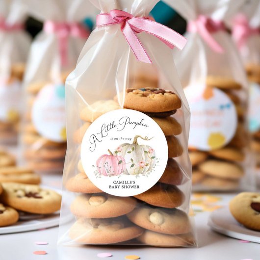 Sticker Rond Citrouille d'automne Baby shower fille