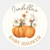 Sticker Rond Citrouille d'automne Baby shower floral (Devant)