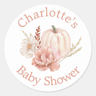 Sticker Rond Citrouille d'automne Baby shower floral Boho