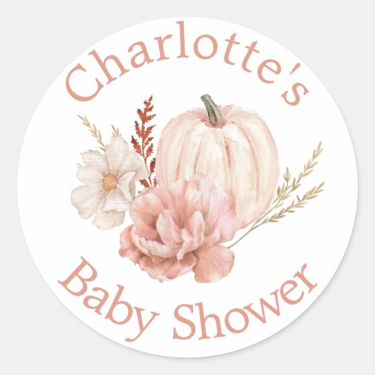 Sticker Rond Citrouille d'automne Baby shower floral Boho (Devant)