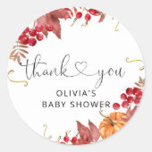 Sticker Rond Citrouille d'automne baby shower merci (Devant)