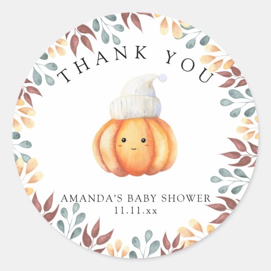 Sticker Rond Citrouille d'automne en casquette - merci (Devant)