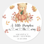 Sticker Rond Citrouille d'automne et Baby shower d'ours (Devant)