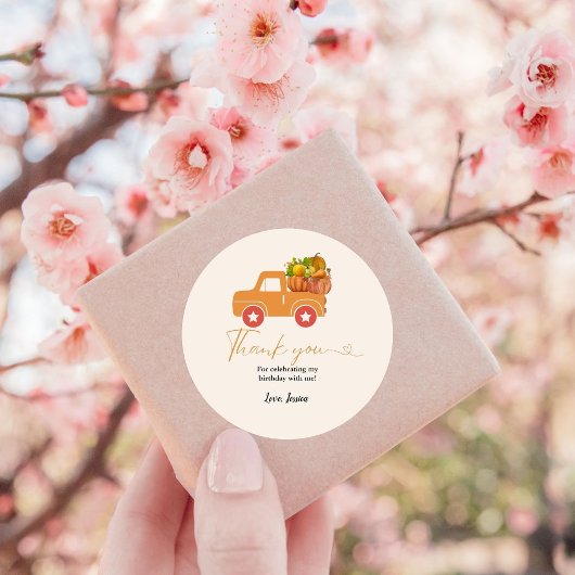Sticker Rond Citrouille d'automne merci anniversaire