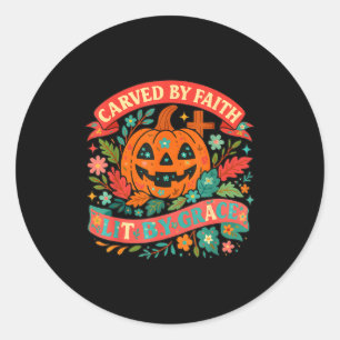 Sticker Rond Citrouille d'automne mignonne sculptée par la foi