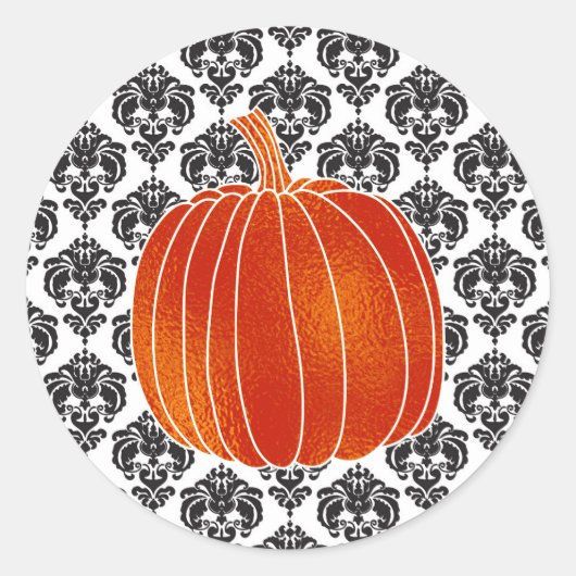Sticker Rond Citrouille d'automne orange brillant blanc noir no (Devant)