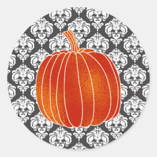 Sticker Rond Citrouille d'automne orange brillant gris blanc Da