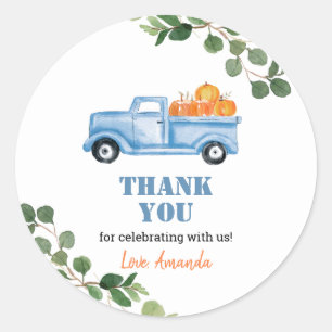 Sticker Rond Citrouille d'automne Petit Merci de camion bleu