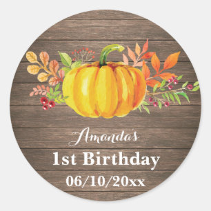 Sticker Rond Citrouille d'automne russe Merci de fête d'annive