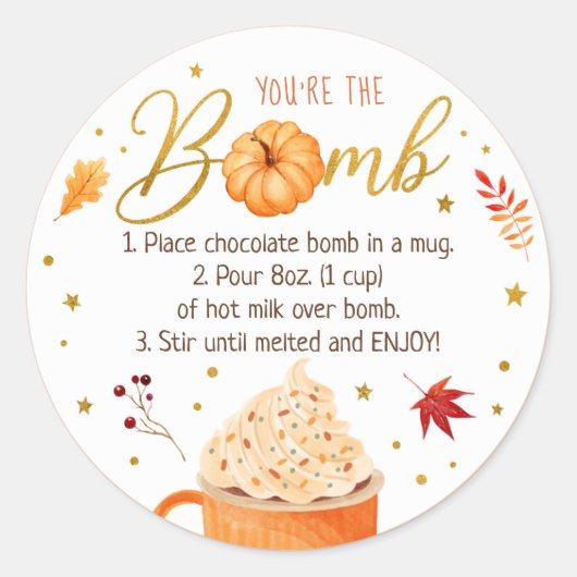 Sticker Rond Citrouille d'automne Thanksgiving Hot Chocolat Bom (Devant)