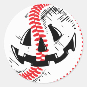 Sticker Rond Citrouille de baseball Jack-o'-lantern Vintage Hal