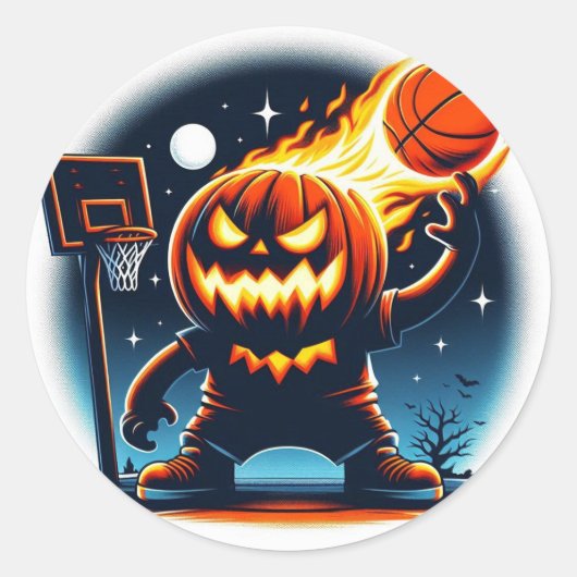 Sticker Rond Citrouille de basket-ball fière : Halloween Night  (Devant)