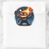 Sticker Rond Citrouille de basket-ball fière : Halloween Night  (Sac)