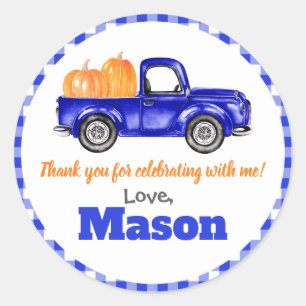 Sticker Rond Citrouille de camion citrouille Patch - Blue Truck