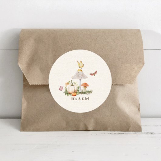 Sticker Rond Citrouille de champignons Papillon Baby shower de 