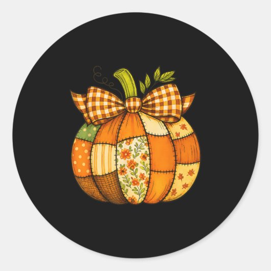 Sticker Rond Citrouille de l'automne Patchwork Automne Hallowee (Devant)