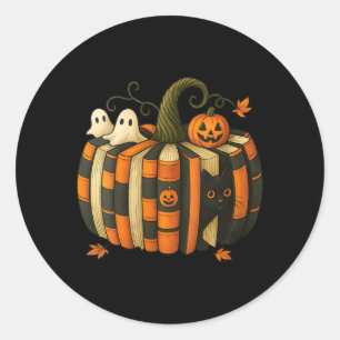 Sticker Rond Citrouille de livre d'automne féminin avec chat no