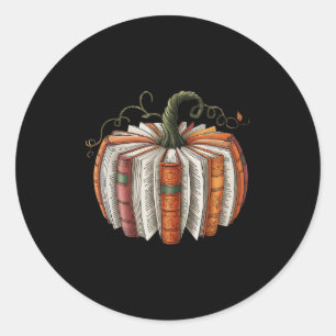 Sticker Rond Citrouille de livre vintage Automne Bibliothécaire