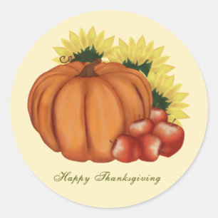 Sticker Rond Citrouille de récolte d'automne bon thanksgiving