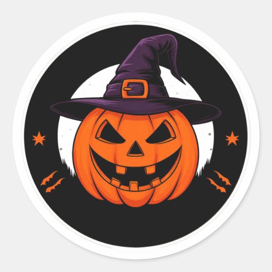 Sticker Rond Citrouille de sorcière mignonne Jack O Lantern 🎃 (Devant)