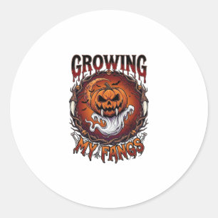Sticker Rond Citrouille de vampire aux crocs croissants Chauves