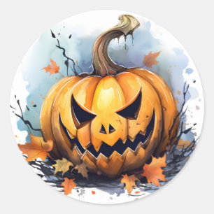 Sticker Rond Citrouille d'Halloween à l'aquarelle