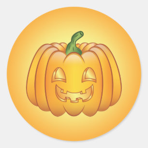 Sticker Rond Citrouille d'Halloween caricature orange