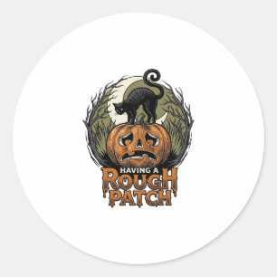 Sticker Rond Citrouille d'Halloween Chat Tache Brute Gravure Vi