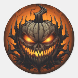Sticker Rond Citrouille d'Halloween effrayant