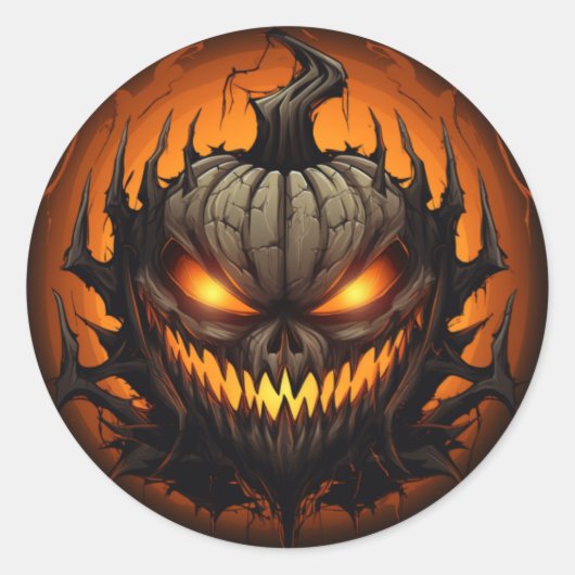 Sticker Rond Citrouille d'Halloween effrayant (Devant)