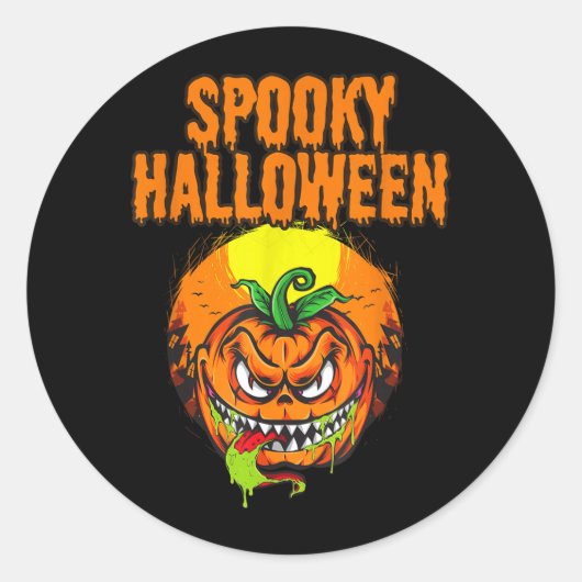 Sticker Rond Citrouille d'Halloween effrayante (Devant)