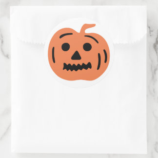 Sticker Rond Citrouille d'Halloween Jack-O-Lantern orange
