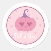 Sticker Rond Citrouille d'Halloween rose (Devant)