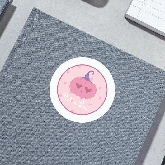 Sticker Rond Citrouille d'Halloween rose