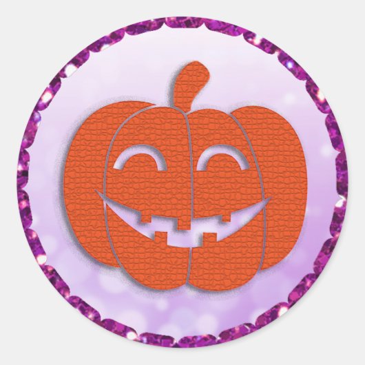 Sticker Rond Citrouille d'Halloween violet et orange (Devant)