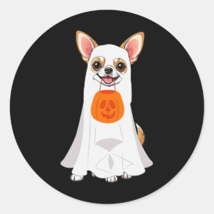 Sticker Rond Citrouille du Chihuahua Ghost Halloween Fall Amour
