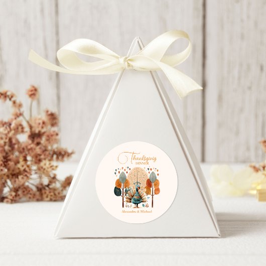 Sticker Rond Citrouille du dîner de Thanksgiving rustique