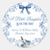 Sticker Rond Citrouille Dusty Blue Whimsical Baby shower floral (Devant)