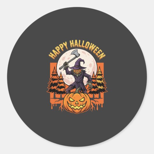 Sticker Rond Citrouille effrayante pour Halloween Vector (Devant)