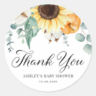 Sticker Rond Citrouille et Baby shower d'automne du tourn et du