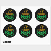Sticker Rond Citrouille Face Orange Green Glow Effet Halloween (Feuille)