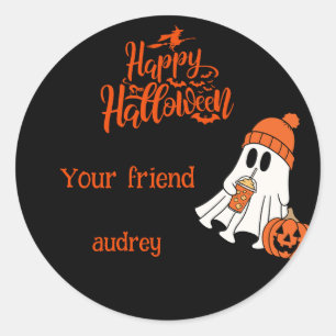 Sticker Rond Citrouille Fantôme Joyeux Halloween Boo Personnali
