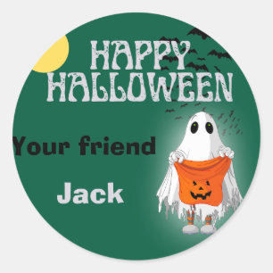 Sticker Rond Citrouille Fantôme mignon Joyeux Halloween personn